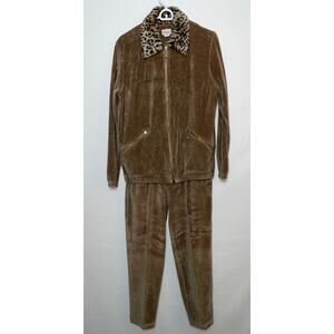 Vintage Neiman Marcus Two-Piece Velour Pantsuit -‎ Faux Fur Collar - Size S